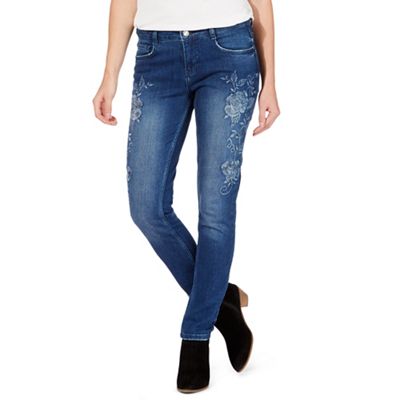 Blue embroidered slim leg jeans